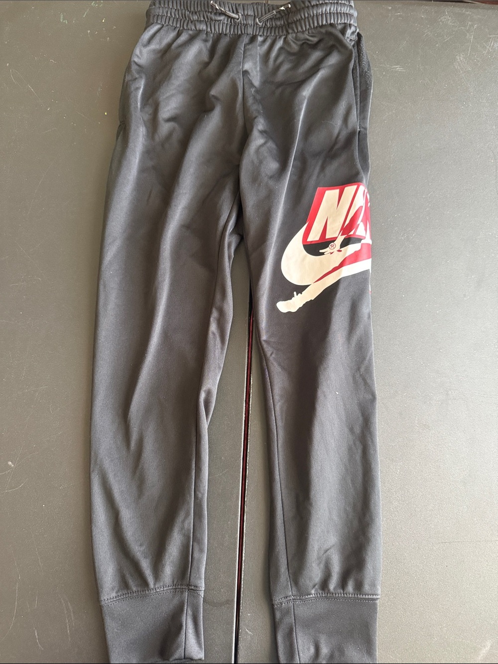 Nike Kids Black Joggers with Red & White Logo Graphic